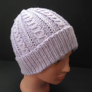 Hand Knitted Hat Toque Adult Size-M-L Acrylic Color Lilac - 029 Hand knit by me